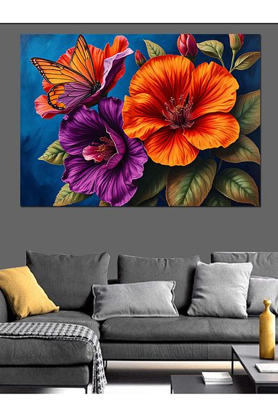 Tablomega Butterfly Flowers Colorful Harmony Decorative Canvas - Mdf Wooden Painting
