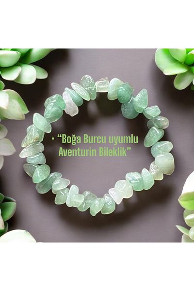 Efulim Hediyelik Zodiac Bracelet - Taurus - Aventurine Natural Stone - Sent with Cloth Pouch
