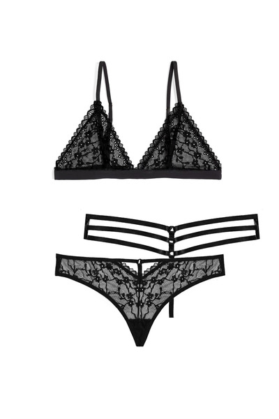 Simi Underwear Flora Fashion Siyah Dantelli Kadın İç Çamaşırı Takımı