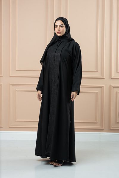 LAVİNİA عباية نسائية من لافينيا بياقة منقوشة، سهرة / يومية، لون أسود