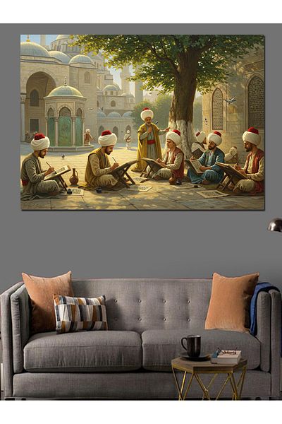 Tablomega Wise Men Chatting in the Courtyard Decorative Canvas - Mdf Wooden Painting