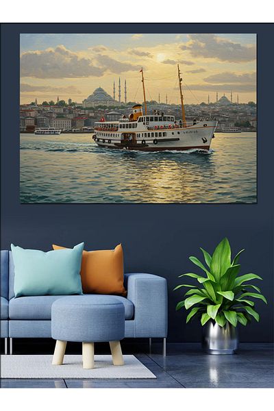 Tablomega Istanbul Bosphorus Road Trip with Steamship Decorative Canvas - Mdf Wooden Painting