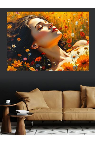Tablomega Dream Woman Among Daisies Decorative Canvas - Mdf Wood Table