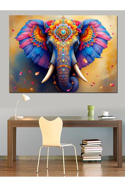 Tablomega Colorful Embellished Fantasy Elephant Decorative Canvas - Mdf Wooden Painting