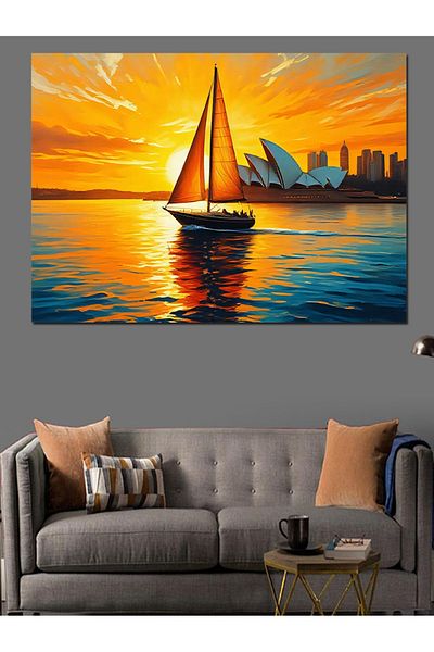 Tablomega Colorful Sea Tour with Sailboat Decorative Canvas - Mdf Wooden Painting