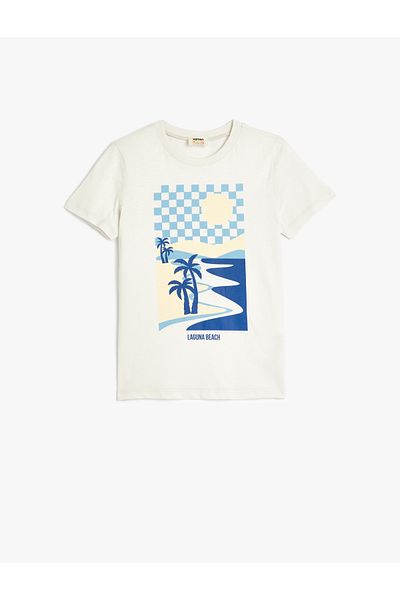 Koton New Season Short Sleeve Crew Neck Print Detailed Cotton T-Shirt