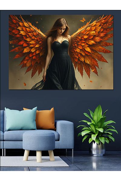 Tablomega Red Winged Strong Woman Decorative Canvas - Mdf Wooden Painting