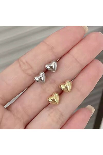 HOBİSY GIFT SHOP Kalp Model Minimalist Küpe | Paslanmaz Çelik, Gümüş Kaplama, Antialerjik