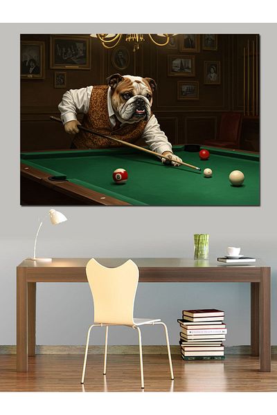Tablomega Bulldog on the Billiard Table Decorative Canvas - Mdf Wood Art Print