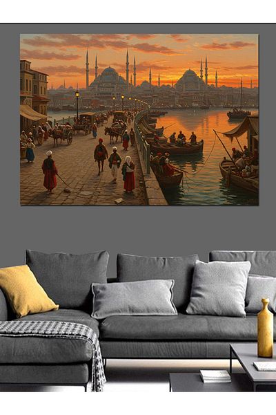 Tablomega Evening Crowd in Front of the Mosque Decorative Canvas - Mdf Wooden Painting