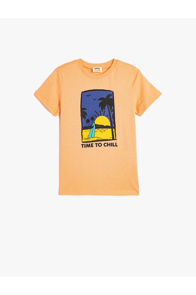 Koton New Season T-Shirt Short Sleeve Summer Themed Print Detailed Crew Neck Cotton