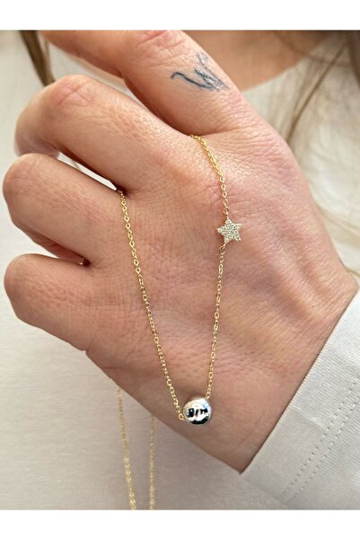 MyladyAccessoriess Çift Renk Topçuk Ve Yıldız Detay Çelik Kolye