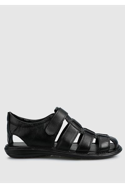 Eclipse Men's Black Leather Flat Sandals