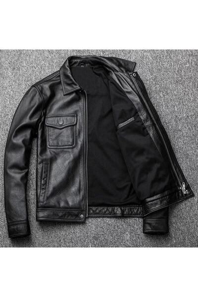 Desar Deri Men's Black Genuine Leather Coat 112