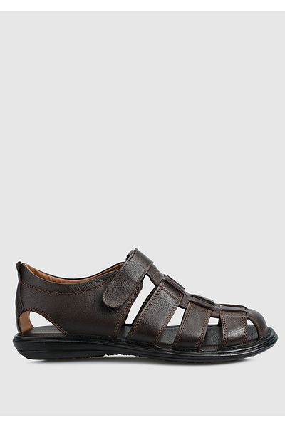 Eclipse Men's Brown Leather Flat Sandals