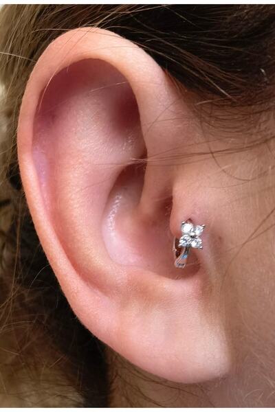 Bylin 925 Ayar Gümüş Dört Yapraklı Çiçek Mini Halka Piercing- 6 Mm- 1 Adet