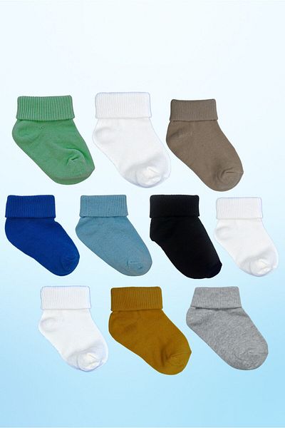 Akface 2 Layers Curled 10 Colors Boxed Cotton Baby Boy Socks 0-2 Years
