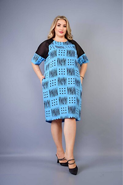 Novinka Plus Size Black Print Short Sleeve Dress - Casual Relaxed Fit