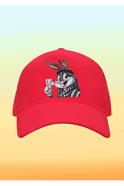 relaxbaskı Bugs Bunny Printed Children's Hat with Kefiyeh