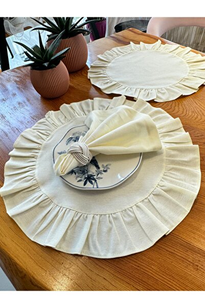 Konyaaltı Çeyizevi Krem Premium Duck Keten 2 li Servis Peçetesi Leke Tutmaz 35x35 cm