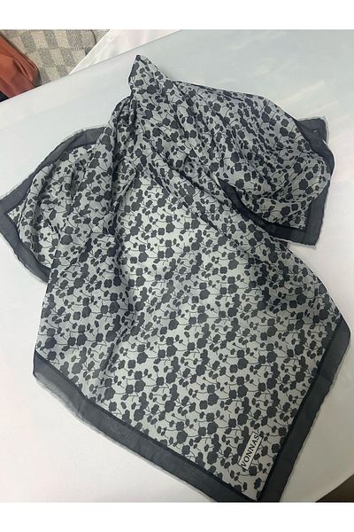ALTUNTAŞ Women's Cotton Gray Smoked Flower Patterned Etnic Shawl
