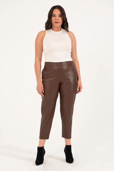 MYLİNE Faux Leather Elastic Waist Pocket Trousers