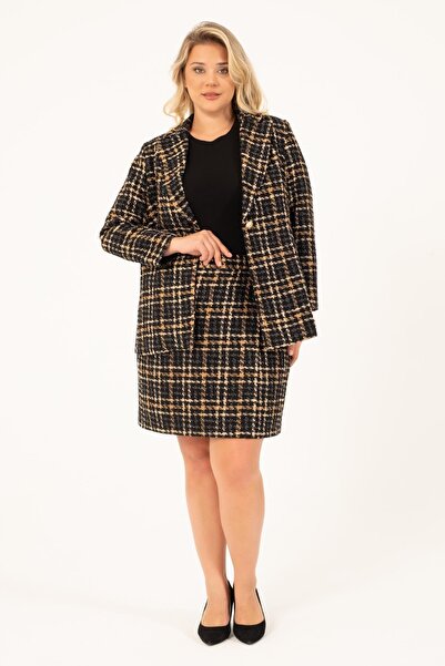MYLİNE Lined Tweed Double Breasted Blazer Jacket
