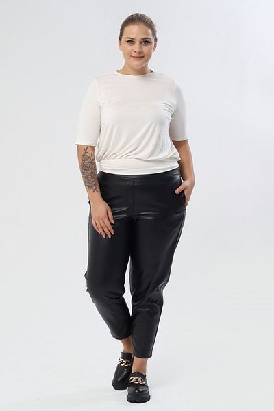 MYLİNE Faux Leather Elastic Waist Pocket Trousers