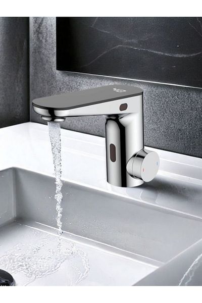 Saudi Ceramics Digital Sensor Faucet with Temperature Control, Black Glass Panel Display, Chrome, 5 Year Warranty