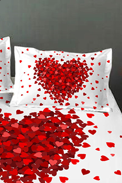 MonoHome Heart Fitted Sheet 100% Cotton Oeko-Tex Certified 3D Digital 60 Wire