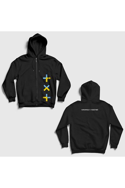 Presmono Unisex Μαύρο λογότυπο Tomorrow X Together Txt Φούτερ με κουκούλα με φερμουάρ 532943 ττ