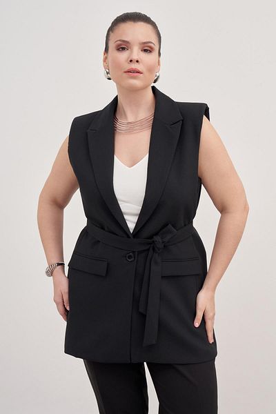 MYLİNE Lined Belted Long Vest