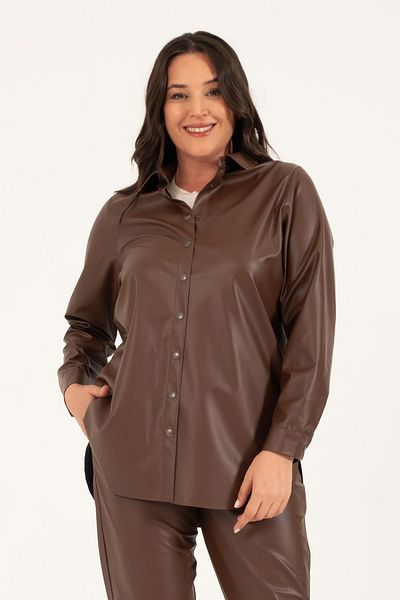 MYLİNE Faux Leather Belted Shirt Jacket