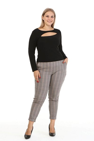 MYLİNE Plaid Back Elastic Waist Trousers