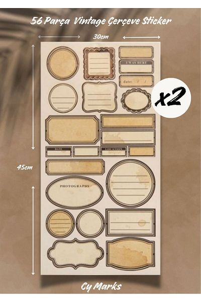 alışveriş kurdu Vintage Frames Sticker Set 56 Pieces - Planner Agenda Tablet Phone Laptop Sticker Label