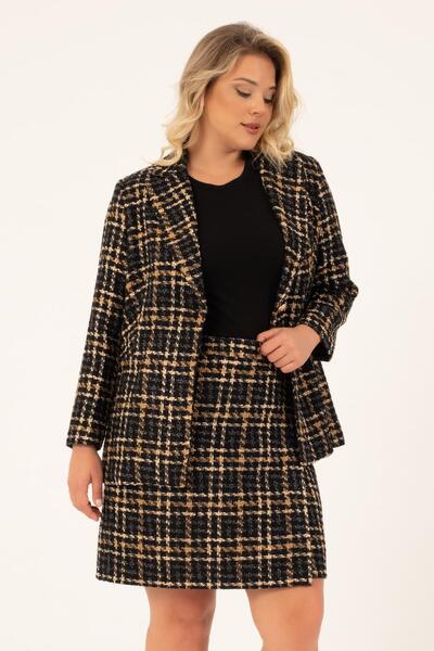 MYLİNE Lined Tweed Double Breasted Blazer Jacket
