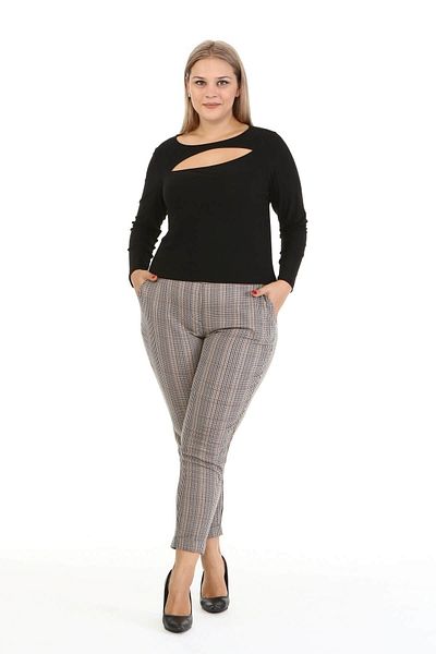 MYLİNE Plaid Back Elastic Waist Trousers