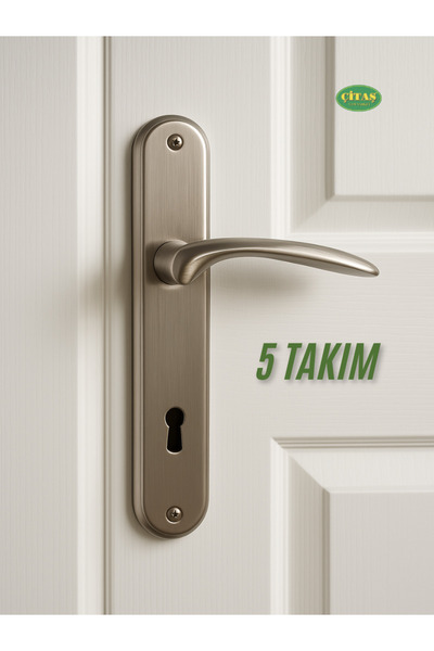 ÇİTAŞ PİRİNÇ 1.KALİTE SATEN ODA KAPI KOLU DAYANIKLI KIRILMAZ MENEKŞE 5 ADET (5 TAKIM)