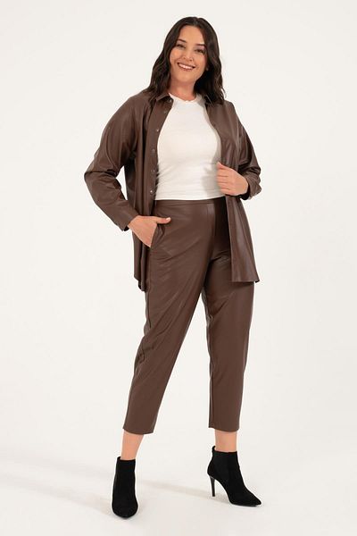 MYLİNE Faux Leather Belted Shirt Jacket