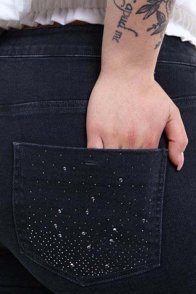 MYLİNE Back Pocket Stone Print Denim Trousers