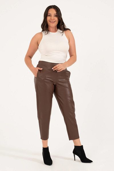 MYLİNE Faux Leather Elastic Waist Pocket Trousers