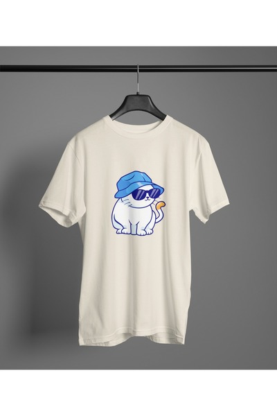 Butik TRIOC CU MÂMĂ SCURTĂ CU GĂRĂ ROTUNDĂ IMPRIMAT CU TRANSFER pisică CU PĂL...