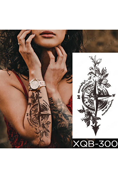 Miyoste Gerçek Dövme Görünümlü Kelebek Pusula Çiçekleri Kanat Saati Vücut Sanat Kolu Dövme
