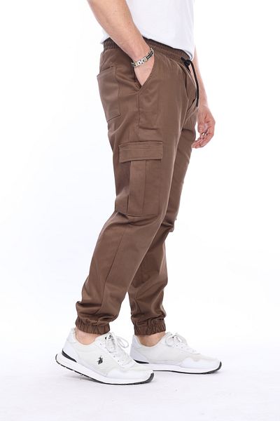 VIKUNYA Brown Jogger Cotton Cargo Pants Adjustable Waist Elastic Leg Comfort