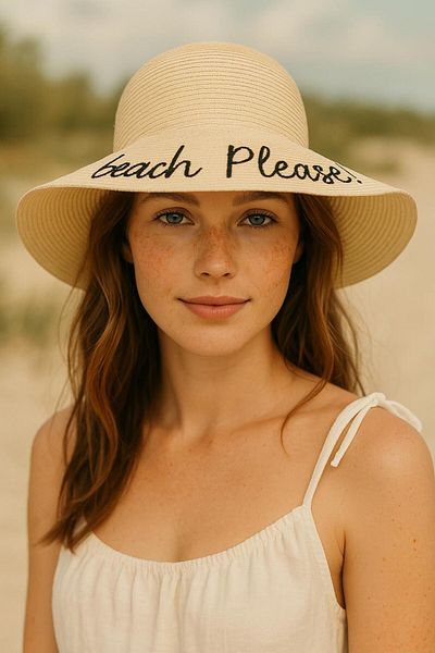 derikem Wide Brim Summer Straw Knit Patterned Women's Hat with Seashell Accessories