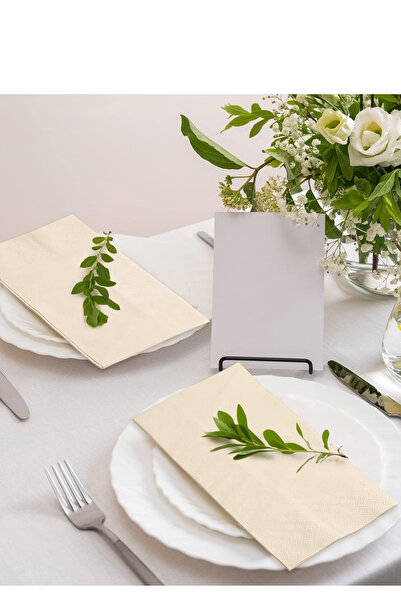 Dekals 25 Adet Çit Katlı Düz Kraft Peçete Garson Katlama Kraft Sunum Peçete 33x33 cm