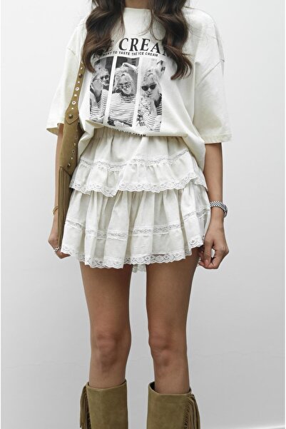 Havoş Fusta de tranziție din dantelă bej