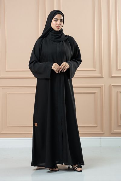 LAVİNİA عباية لافينيا النسائية بسحاب مخفي وزر للإغلاق، لون أسود أنيق