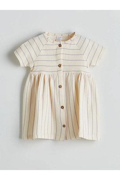 LC Waikiki Lcw Baby Lilac Striped Baby Girl Combed Cotton Dress