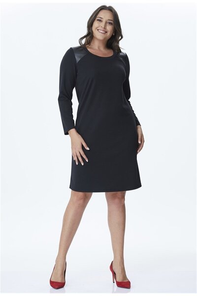 MYLİNE Omuzları Deri Detaylı Punto Elbise